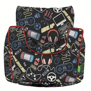 Bean Lazy ® 100% Cotton Small Black Gaming Design Bean Bag Chair with Filling - Picture 1 of 4