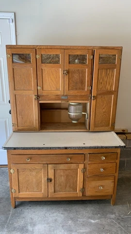 ANTIQUE HOOSIER CABINET RARE PULL OUT FLOUR SIFTER AND GLASS JAR Cover