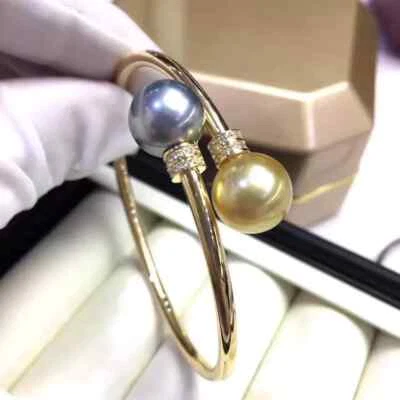 Pulsera Perla Redonda Oro Gris Mar Sur 11-10mm Alta Joyería 925S Foto 1 de 4