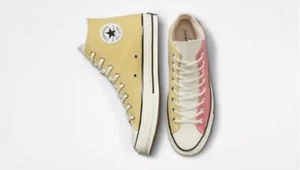 Converse Chuck 70 Hi Hybrid Mens Casual Skate Shoe Gold Pink Athletic Sneaker - Picture 1 of 10