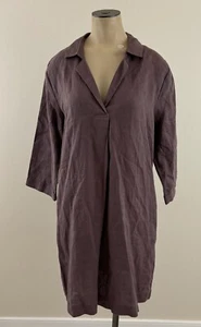 GARNET HILL NWT Womens 8 Purple 100% Linen Collared Pocket V-Neck Popover Dress - Picture 1 of 7