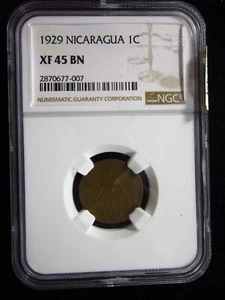 Nicaragua 1 Centavo 1929 NGC XF45 BN Certified h7007 Money Coin - Picture 1 of 4
