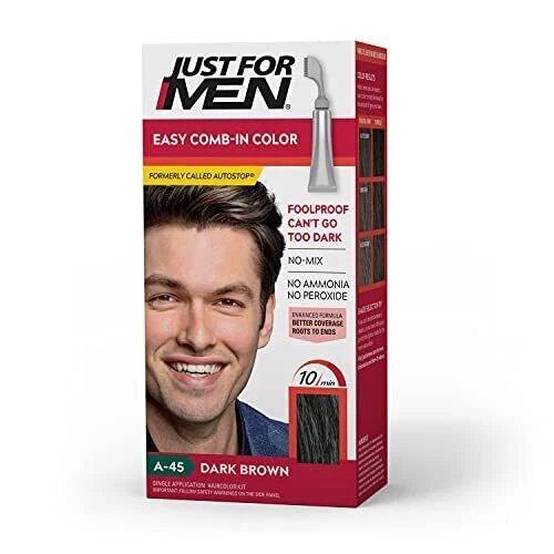 Just For MEN Easy Comb-In Permanent Hair Color - A-45 Dark Brown, 1.2 fl oz (04312)