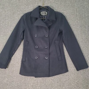Ambiance Womens Junior Small Peacoat Wool Blend Coat Jacket Navy Blue Pockets - Picture 1 of 9