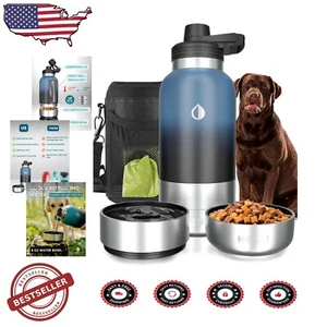 Stainless Steel 32 oz Dog Water Bottle with Shoulder Strap & Mesh Pouch - Picture 1 of 11