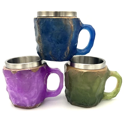 Juego de 3 tazas de té de café de cristal mineral sintético forros de acero inoxidable 6 oz Foto 1 de 4