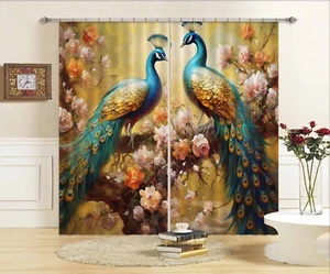 3D Animal Two Peacocks G8246 Photo Blockout Curtain Fabric Window Erin 2023 - Picture 1 of 7