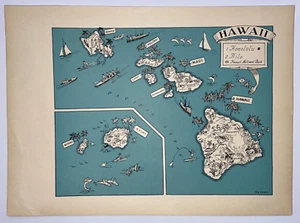 HAWAI c. 1930 BONITO MAPA PICTÓRICO ORIGINAL - Imagen 1 de 2