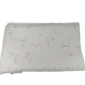 Tessuto vintage lino ricamato floreale rosa cucito a vortice 3,5 iarde larghezza 54" - Foto 1 di 6
