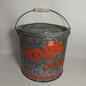 Vintage Wood Grip Old Pal Galvanized Steel Floating Minnow Bucket W/ Foam Ring - Picture 1 of 11