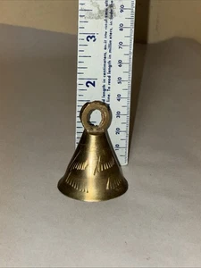 Vintage Brass Call Bell Etched Design w/Round Loop Handle India 1.5" Tall - Picture 1 of 4