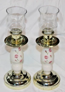 Pair Vintage Home Interior Porcelain Candlestick Holders Complete w/Votive Cups - Picture 1 of 5