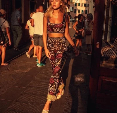 Alice McCall Shadow Sun Pants BNWT AU 6 US 2 Knit Metallic Fringed Flare New Foto 1 de 4