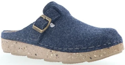 Inblu Damen Filzclog Blau – warme Hausschuhe bequem mit Schnalle Filz Gr. 36-42