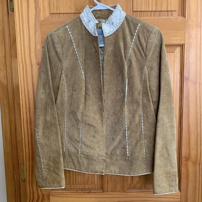 Bradley Bayou Tan Leather Jacket Lace Details Women’s Size XS - Image 1 of 4