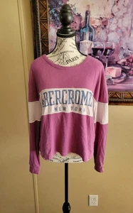 Abercrombie Fitch Womens Purple Color Block Long Sleeve Crop Top Size Large - Picture 1 of 12
