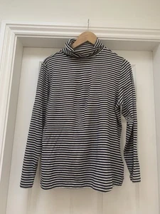 Seasalt Cornwall Polo Neck 16 Navy Cream Organic Cotton - Picture 1 of 5