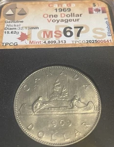 Beautiful 1969 Voyageur Canadian one dollar coin Graded MS 67 - Picture 1 of 3