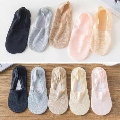 Calcetines invisibles de encaje para mujer corte bajo no show antideslizantes finos calcetería barco calcetines EE. UU. Foto 1 de 4