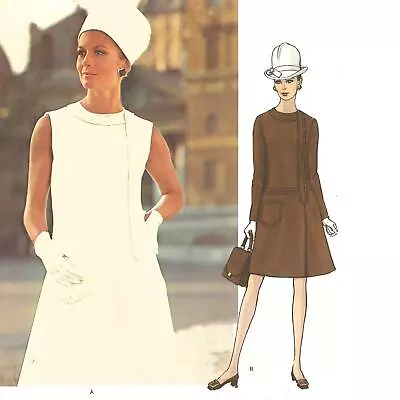 1960er Jahre Muster, Einteiliges Vogue Kleid, Halb Eng - Brust=34” (86,4cm) - Bild 1 von 2