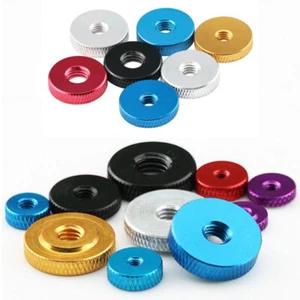 M3 M4 M5 M6 Anodized Aluminum Alloy Screw Nut Round Flat Thin Knurled Thumb Nuts - Picture 1 of 12