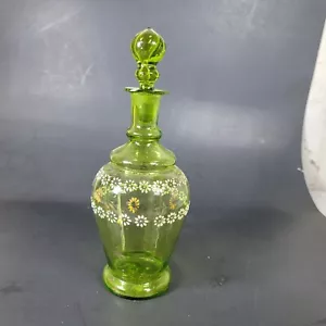 Antigua botella de peluquero - soplada a mano y decorada verde con tapa jarra esmalte - Imagen 1 de 7