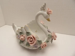 Bellissima fioriera/piatto vintage Giappone occupato Chikusa Swan con rose - Foto 1 di 8
