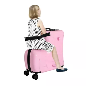 Rosa Koffer Kinder Aufsitz Rollkoffer Gepäck Taschen Roll Trolley Lugg - Bild 1 von 24