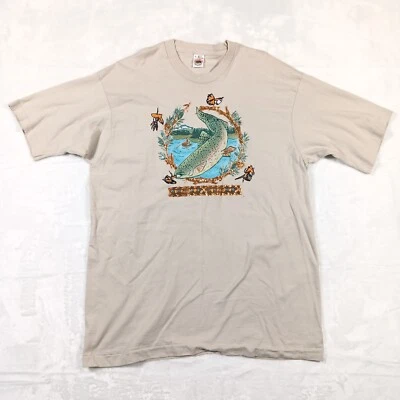 Camisa De Colección Años 90 Fruit Of The Loom Para Hombres XL Bronceada Casera Pez Estampado Puff Naturaleza Foto 1 de 4