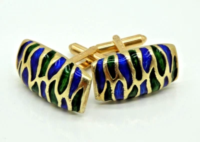 Kessler Bros. Gemelos de oro amarillo macizo con esmalte verde y cobalto Foto 1 de 4