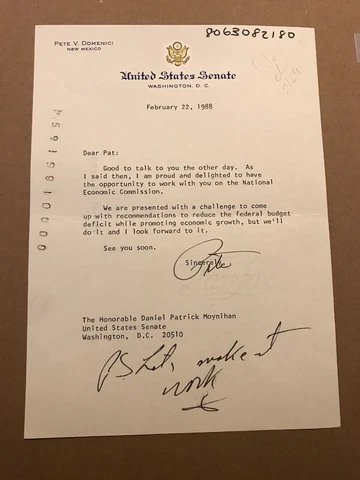 Senator Pete Domenici Typed Letter Signed - To NY Senator Daniel P. Moynihan Cover