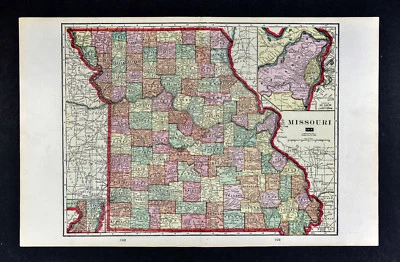 Mapa Tunison 1903 - Missouri St. Louis Jefferson City Kansas Columbia Springfield Foto 1 de 3
