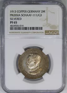 1913 GERMANY PATTERN 2M NGC PF65 SILVERED COPPER ~ RARE FINEST KNOWN! - Picture 1 of 4