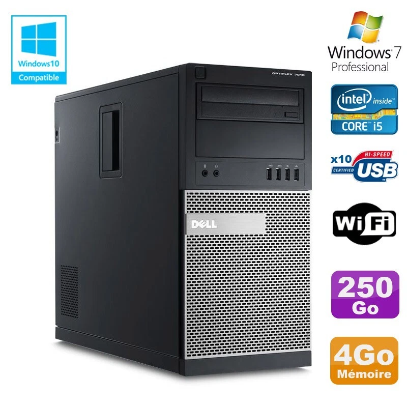PC tour DELL OptiPlex 7010 Core I5-3470 3.2Ghz 4Go Disco 250Go DVD Wifi Win 7 - Imagen 1 de 1