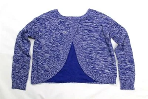 Roxy Girl's Blue Knit Sweater Roasted Marled Split-Back Flyaway Size 14 - Picture 1 of 3