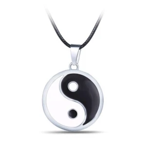 Black & White Yin Yang Pendant Mens Women String Rope Adjustable Necklace UK - Picture 1 of 1