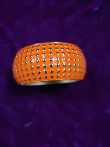 AMRITA SINGH ORANGE ENAMEL HINGED BANGLE GOLD TONE BRACELET FREE SHIPPING - Picture 1 of 2