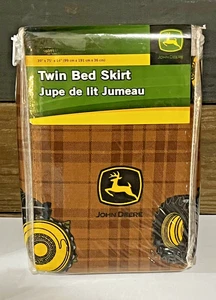 John Deere Twin Bed Skirt Brown Plaid Tractor Farmhouse Bedding Collection NEW - Picture 1 of 2