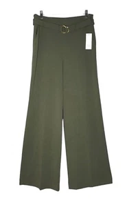 Calvin Klein Belted Wide Leg Pants Women's 8 Green Stretch Career Casual NWT - Picture 1 of 13