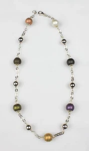 Sterling Silver 16 inch Necklace.  Multi-color Balls - Picture 1 of 3