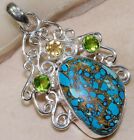 Natural Copper Turquoise & Citrine 925 Sterling Silver Pendant Jewelry K15-2