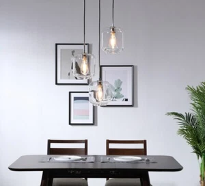 Pendant Chandelier Chrome Clear Glass Shade Dining Room Kitchen 3 Light 17.5" - Picture 1 of 11