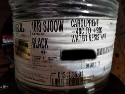Carol 01311 18/3C Carolprene SJOOW 300V 90C Portable Power Cable Cord Black/25ft - Image 1 of 4