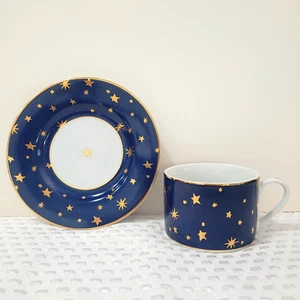 2pc Sakura Galaxy Holiday Blue Gold Stars on White 14K Cup Saucer Replacement - Picture 1 of 9