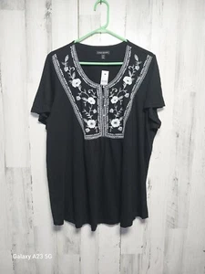 Lane Bryant Shirt 18/20 Black Floral Embroidered 3/4 Sleeve Boho Flowy New - Picture 1 of 7