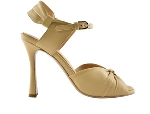 Chanel 20P Beige Lambskin Leather CC Pearl Ankle Strap Sandals Heel Pump 36.5c - Picture 1 of 12