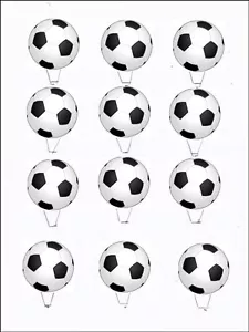 12 x Fußbälle STAND UPS Essbar Reispapier Cup Cake Deko Topper - Bild 1 von 1