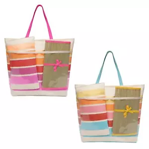 Beach Bag Set Large Straw Holiday Bags with Zip & Pockets Pillow & Bamboo Mat - Picture 1 of 7