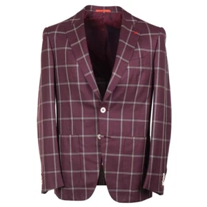 Isaia Trim-Fit Burgundy Check Super 140s Wool Sport Coat 40R (Eu 50) NWT - Picture 1 of 11