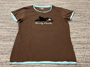 Lazy One Bearly Awake Women’s Medium Tee Cotton Brown Black Bear Breathable - Picture 1 of 8